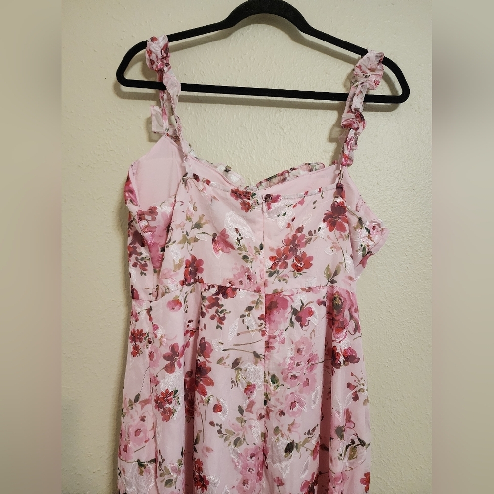 Lulus Lovable Spirit Pink Floral Burnout Ruffled High-Low Maxi Dress L Wedding - Picture 9 of 10